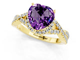 Yellow gold Heart Cut Amethyst  Halo Twist Band Solitaire Prong Setting Ring_37