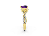 Yellow gold Heart Cut Amethyst  Halo Twist Band Solitaire Prong Setting Ring_38