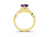 Yellow gold Heart Cut Amethyst  Halo Twist Band Solitaire Prong Setting Ring_39