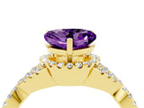 Yellow gold Heart Cut Amethyst Halo Twist Band Solitaire Prong Setting Ring_4