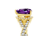 Yellow gold Heart Cut Amethyst Halo Twist Band Solitaire Prong Setting Ring_5