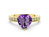 Yellow gold Heart Cut Amethyst Milgrain Pavé Engagement Ring with Four-Prong Setting_12
