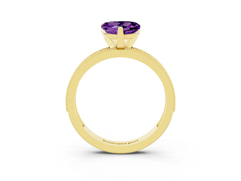 Yellow gold Heart Cut Amethyst Milgrain Pavé Engagement Ring with Four-Prong Setting_15