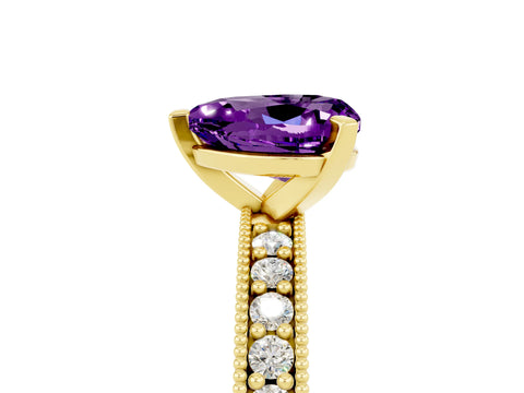 Yellow gold Heart Cut Amethyst Milgrain Pavé Engagement Ring with Four-Prong Setting_17