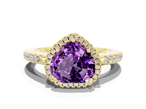 Yellow gold Heart Cut Amethyst Pavé Halo Ring with Four-Prong Setting_12