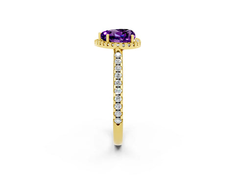 Yellow gold Heart Cut Amethyst Pavé Halo Ring with Four-Prong Setting_14