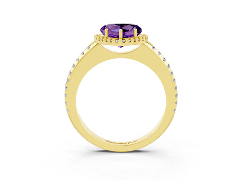 Yellow gold Heart Cut Amethyst Pavé Halo Ring with Four-Prong Setting_15