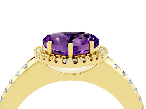 Yellow gold Heart Cut Amethyst Pavé Halo Ring with Four-Prong Setting_16