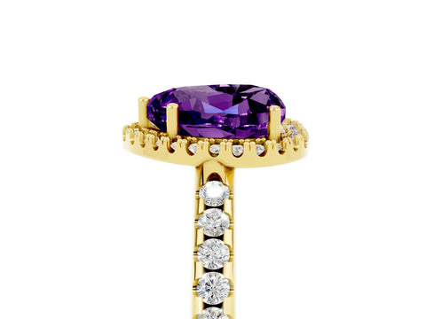Yellow gold Heart Cut Amethyst Pavé Halo Ring with Four-Prong Setting_17