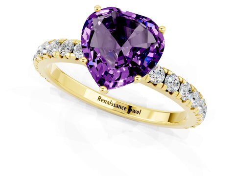 Yellow gold Heart Cut Amethyst Pavé Solitaire Engagement Ring with Four-Prong Setting_13