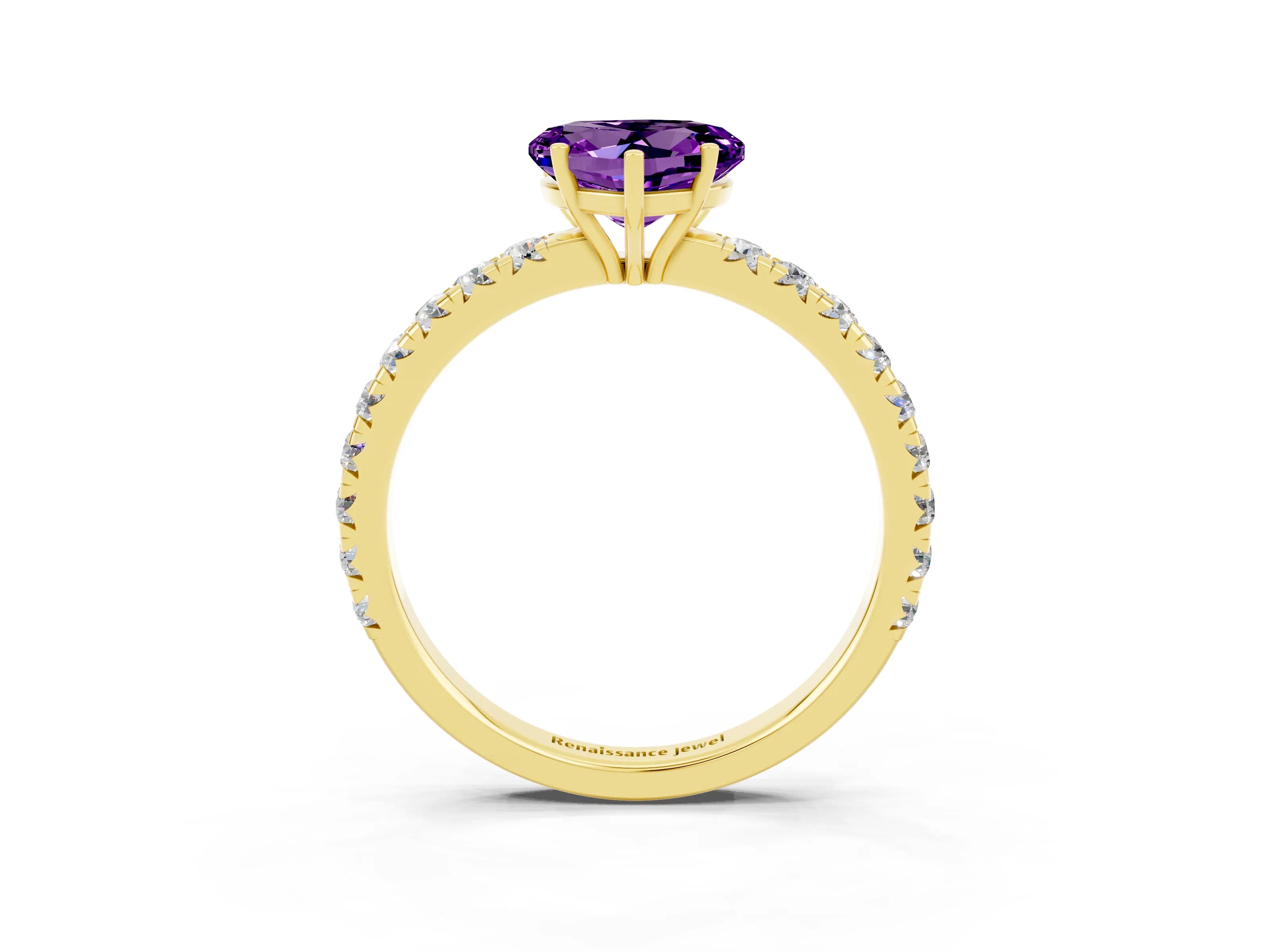 Yellow gold Heart Cut Amethyst Pavé Solitaire Engagement Ring with Four-Prong Setting_15