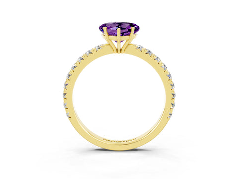 Yellow gold Heart Cut Amethyst Pavé Solitaire Engagement Ring with Four-Prong Setting_15