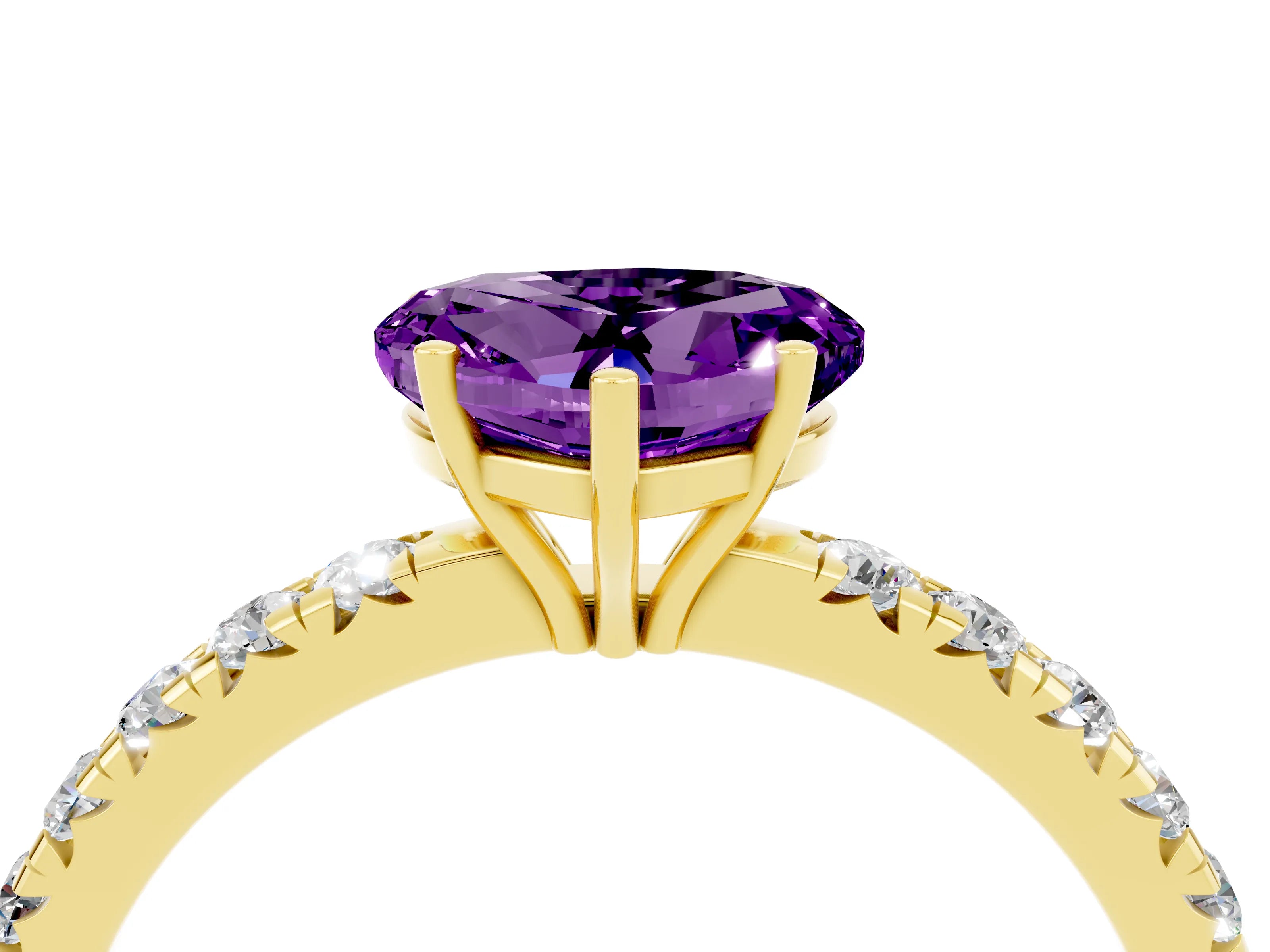 Yellow gold Heart Cut Amethyst Pavé Solitaire Engagement Ring with Four-Prong Setting_16