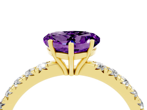Yellow gold Heart Cut Amethyst Pavé Solitaire Engagement Ring with Four-Prong Setting_16