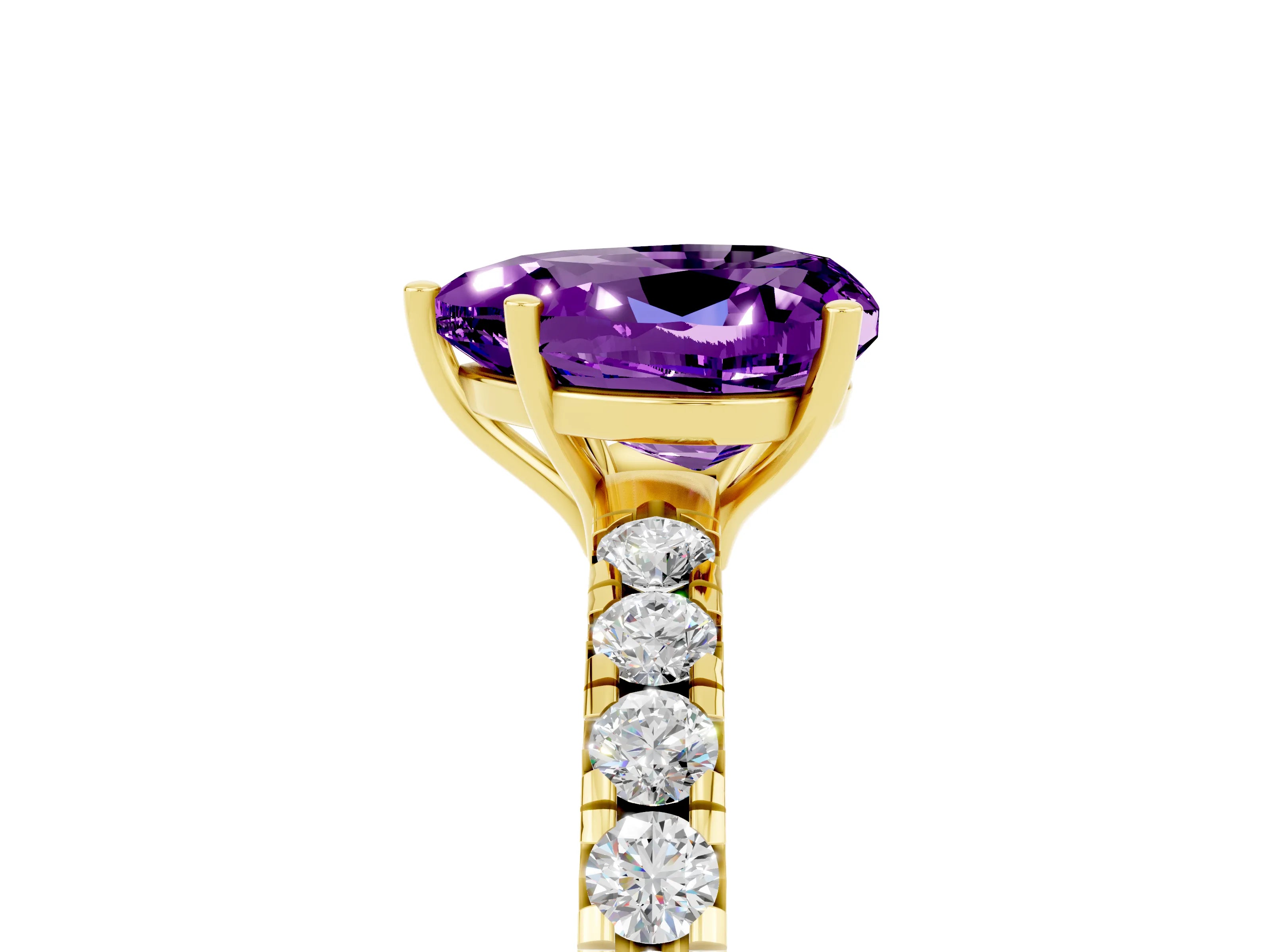 Yellow gold Heart Cut Amethyst Pavé Solitaire Engagement Ring with Four-Prong Setting_17