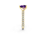 Yellow gold Heart Cut Amethyst Pavé Solitaire Ring with Round Band and Prong Setting_26