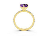 Yellow gold Heart Cut Amethyst Pavé Solitaire Ring with Round Band and Prong Setting_27