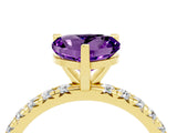 Yellow gold Heart Cut Amethyst Pavé Solitaire Ring with Round Band and Prong Setting_28