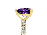 Yellow gold Heart Cut Amethyst Pavé Solitaire Ring with Round Band and Prong Setting_29