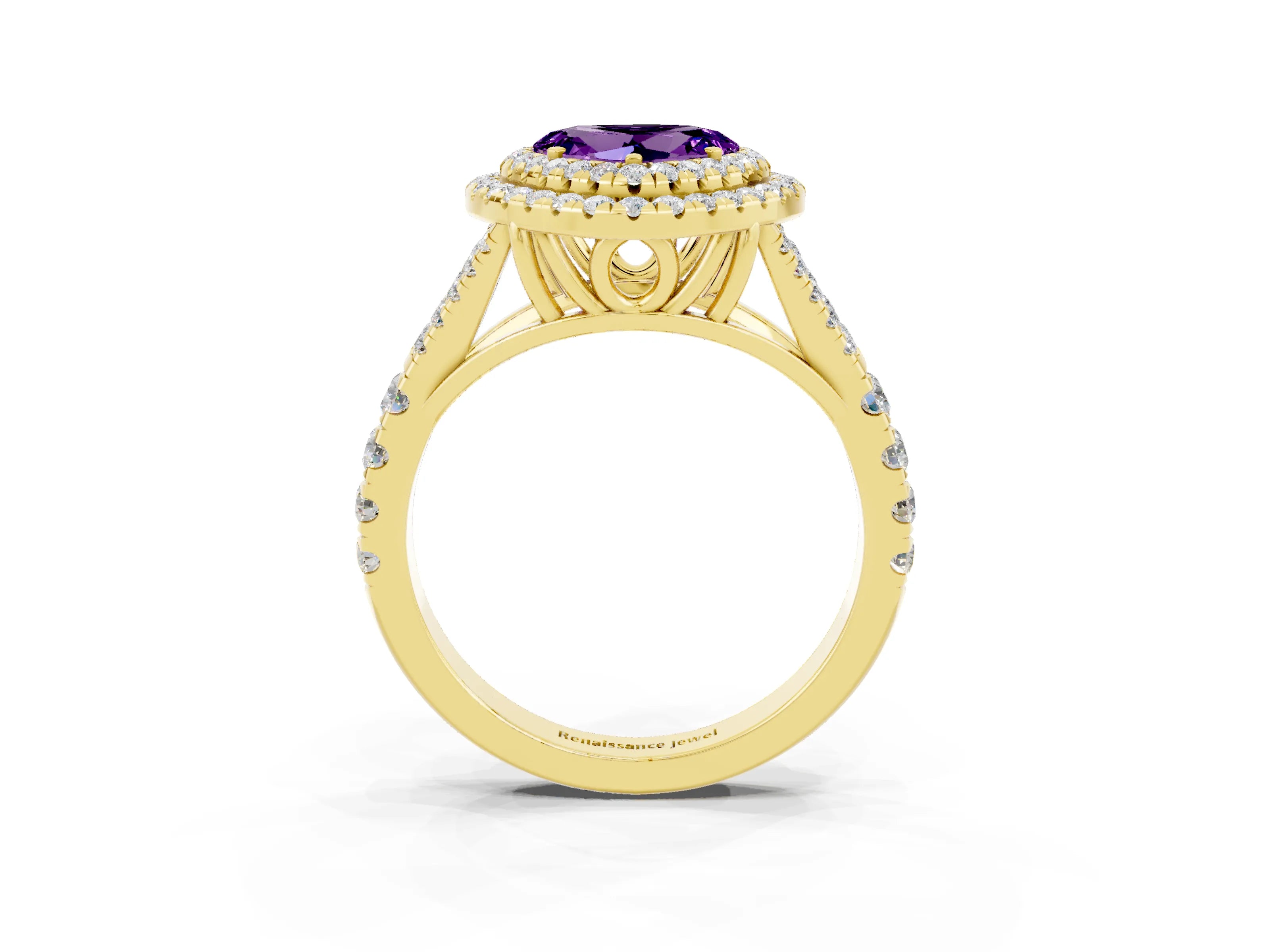 Yellow gold Heart Cut Amethyst Pavé Split Shank Double Halo Engagement Ring_3