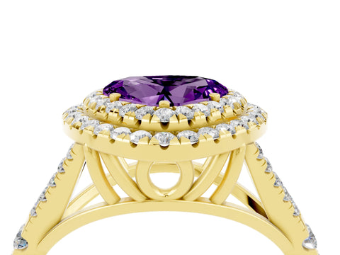 Yellow gold Heart Cut Amethyst Pavé Split Shank Double Halo Engagement Ring_4