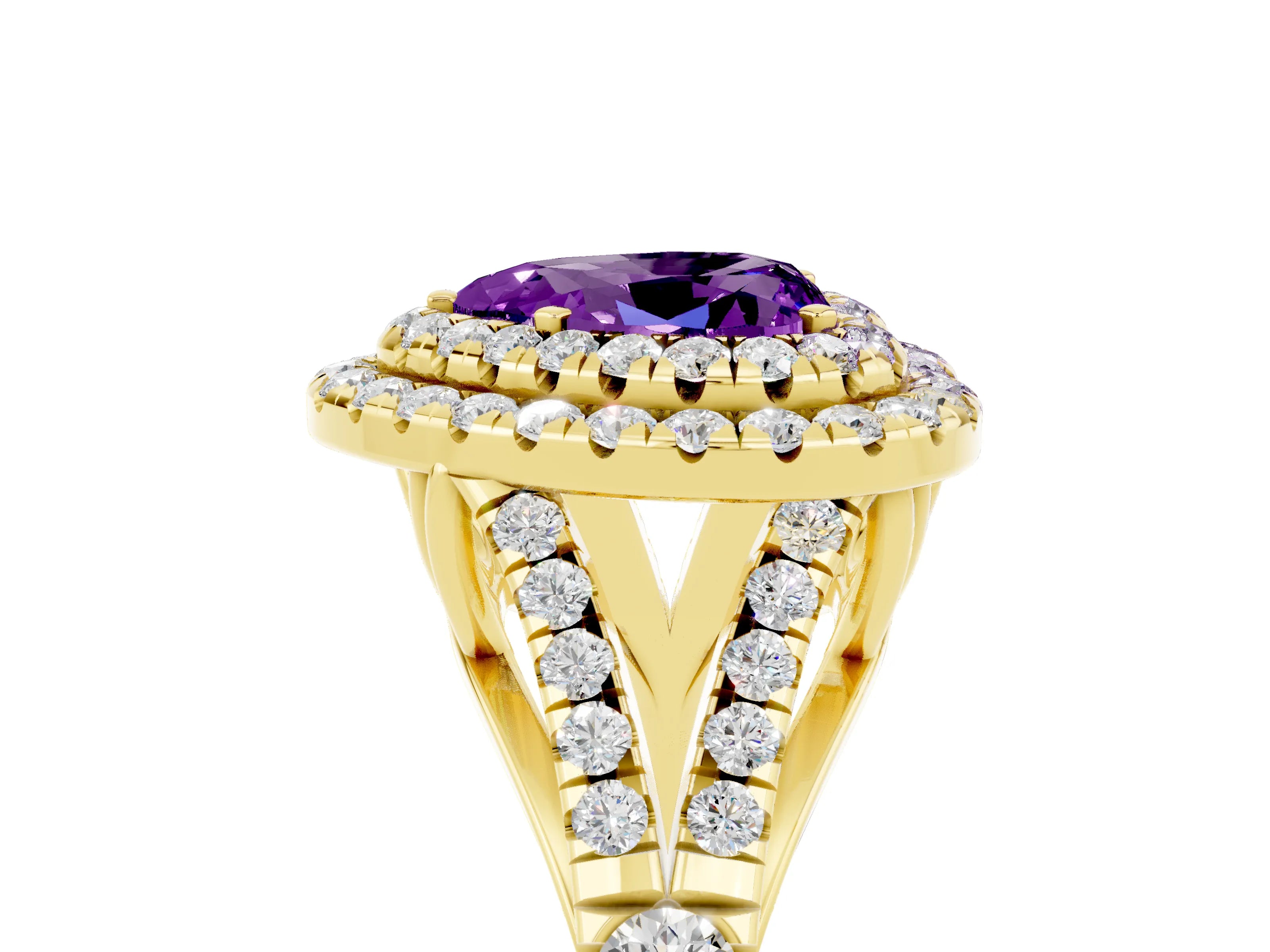 Yellow gold Heart Cut Amethyst Pavé Split Shank Double Halo Engagement Ring_5
