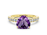 Yellow gold Heart Cut Amethyst Pave Band Solitaire Ring with Four-Prong Setting_24