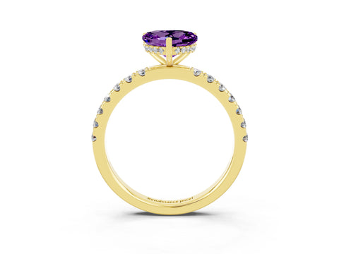 Yellow gold Heart Cut Amethyst Pave Band Solitaire Ring with Four-Prong Setting_27
