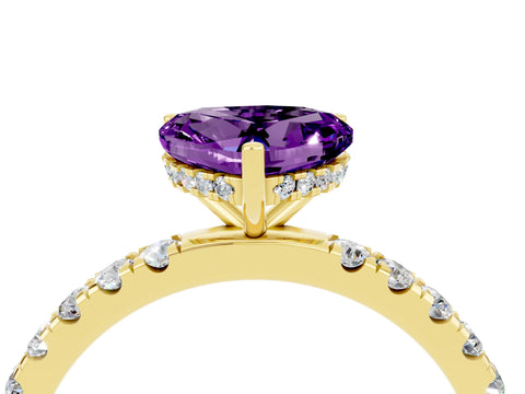 Yellow gold Heart Cut Amethyst Pave Band Solitaire Ring with Four-Prong Setting_28