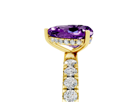 Yellow gold Heart Cut Amethyst Pave Band Solitaire Ring with Four-Prong Setting_29