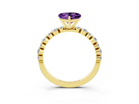 Yellow gold Heart Cut Amethyst Prong Set Engagement Ring with Pavé Band_3