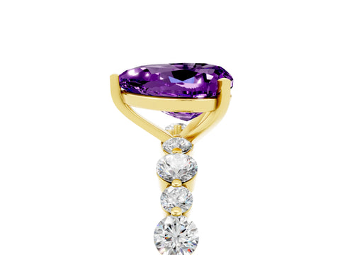 Yellow gold Heart Cut Amethyst Prong Set Engagement Ring with Pavé Band_5