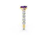 Yellow gold Heart Cut Amethyst Prong Setting with Side Stones on a Pave Band_2