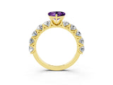 Yellow gold Heart Cut Amethyst Prong Setting with Side Stones on a Pave Band_3