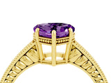 Yellow gold Heart Cut Amethyst Ring with Milgrain Pavé Band and Four-Prong Setting_16