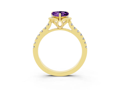 Yellow gold Heart Cut Amethyst Ring with Pavé Band and Floral Prong Setting_3