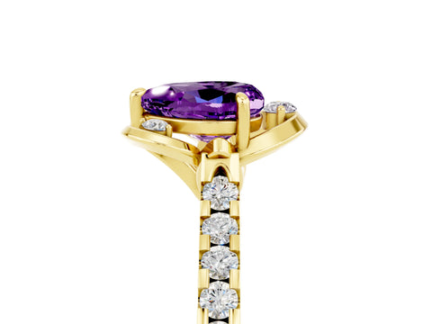 Yellow gold Heart Cut Amethyst Ring with Pavé Band and Floral Prong Setting_5
