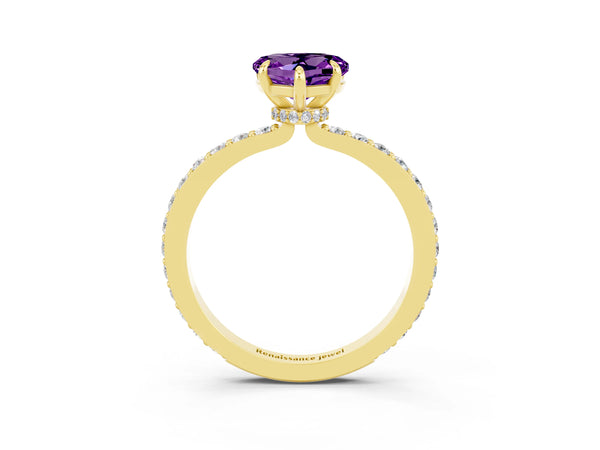 Yellow gold Heart Cut Amethyst Pavé Engagement Ring with Round  Accents and Prong Setting