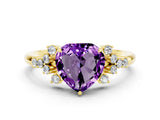 Yellow gold Heart Cut Amethyst Ring with Side Stones and Four-Prong Setting_36