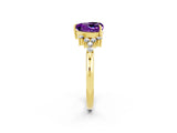 Yellow gold Heart Cut Amethyst Ring with Side Stones and Four-Prong Setting_38