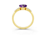 Yellow gold Heart Cut Amethyst Ring with Side Stones and Four-Prong Setting_39