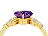 Yellow gold Heart Cut Amethyst Ring with Side Stones and Four-Prong Setting_40