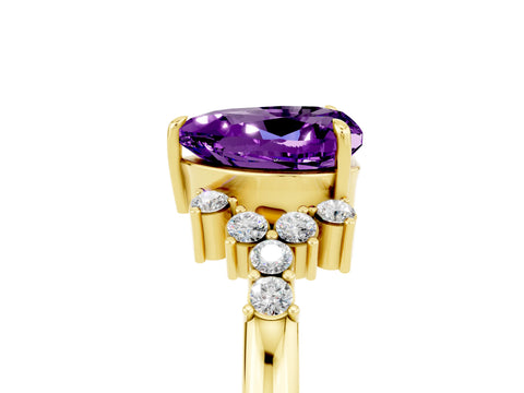 Yellow gold Heart Cut Amethyst Ring with Side Stones and Four-Prong Setting_41