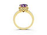 Yellow gold Heart Cut Amethyst Scalloped Halo Engagement Ring with Round Shared Prong Band_27