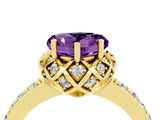 Yellow gold Heart Cut Amethyst Scalloped Halo Engagement Ring with Round Shared Prong Band_28