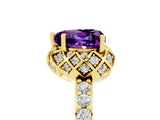 Yellow gold Heart Cut Amethyst Scalloped Halo Engagement Ring with Round Shared Prong Band_29