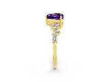 Yellow gold Heart Cut Amethyst Scattered Round Accent Ring with Prong Setting_26