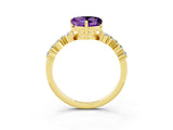 Yellow gold Heart Cut Amethyst Scattered Round Accent Ring with Prong Setting_27