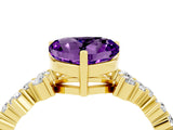 Yellow gold Heart Cut Amethyst Scattered Round Accent Ring with Prong Setting_28