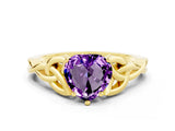 Yellow gold Heart Cut Amethyst Solitaire Celtic Knot Ring with Four-Prong Setting_12
